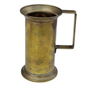 Tankard Vase W/ Handle Brass 7.5" Tall Made In France Rustic Patina VTG Cottage